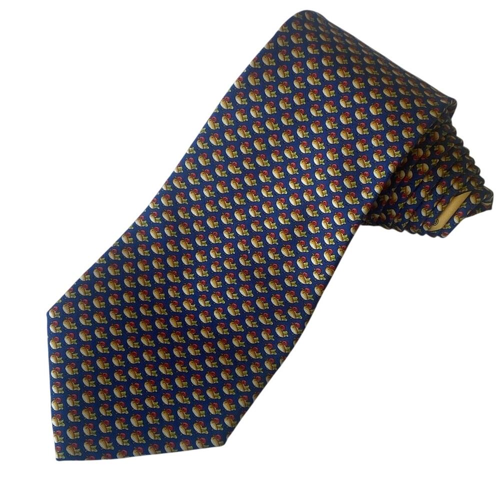 Salvatore Ferragamo Men’s Tie 100% Silk Duck Pattern Red on Blue Made in Italy